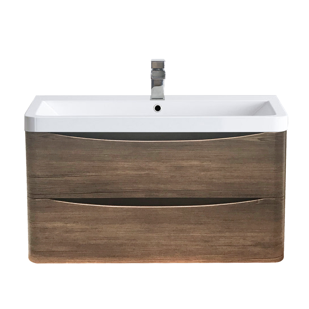 Wall Hung 2 Drawer Vanity Unit Basin Bathroom Furniture 800mm Grey Oak