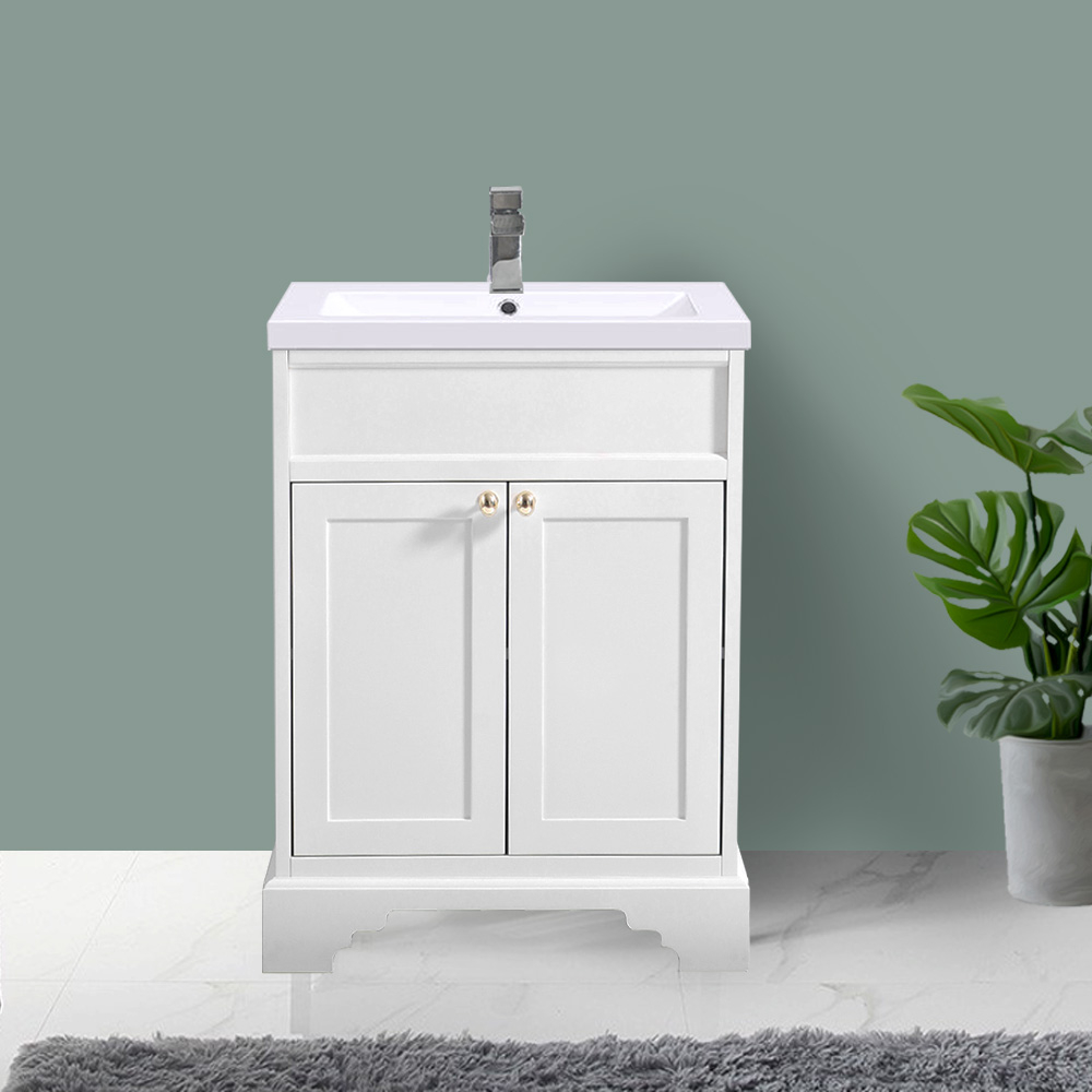 Ivory Floor Standing Bathroom Furniture Vanity Unit with Basin