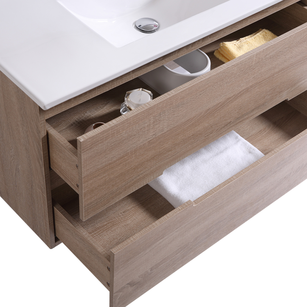 1000mm Light Oak Wall Hung Vanity Unit Basin Bathroom Storage Furniture