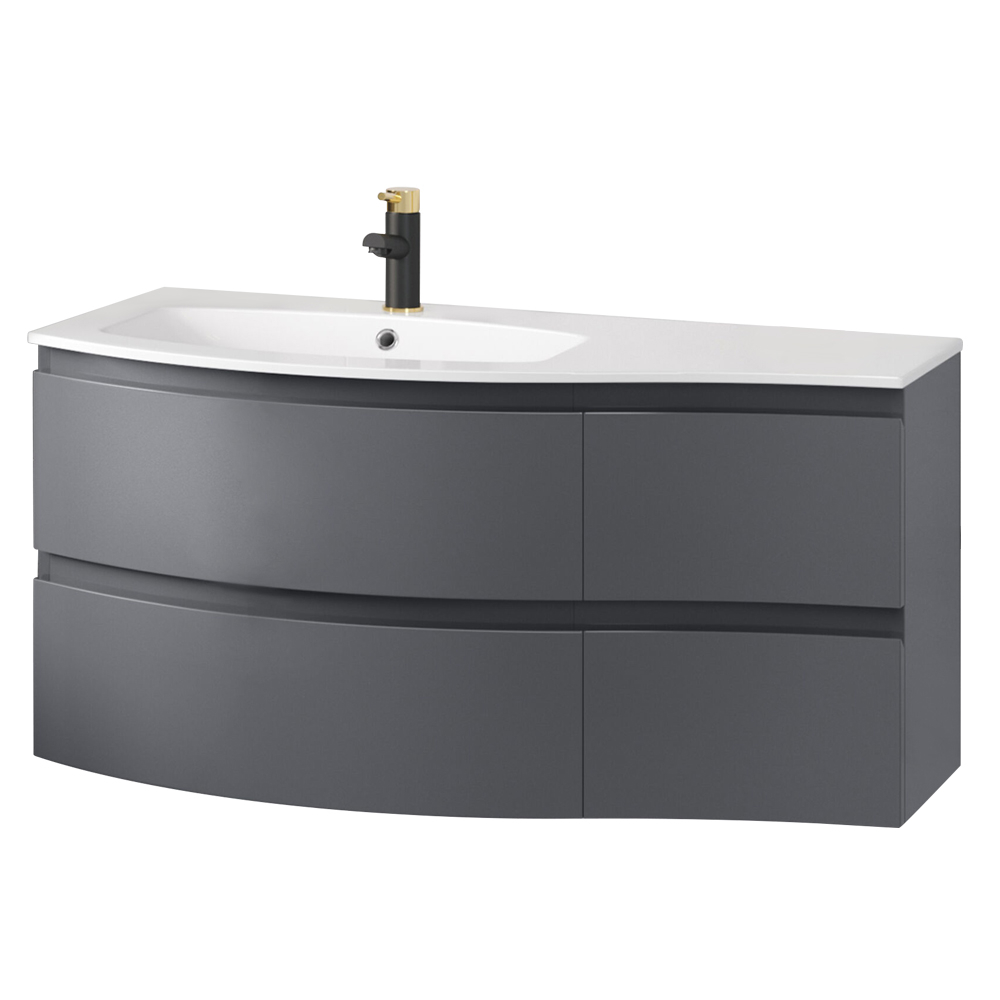 1000mm Gloss Grey Left Curved Drawer Vanity with Basin Bathroom Drawer