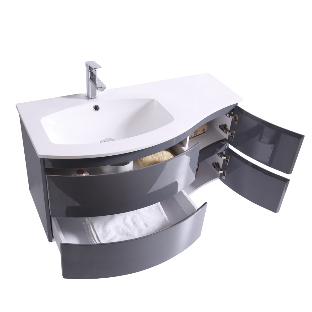 1000mm Gloss Grey Left Curved Drawer Vanity with Basin Bathroom Drawer