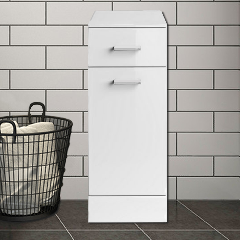 Gloss White Bathroom Laundry Basket Cupboard Drawer Storage Furniture