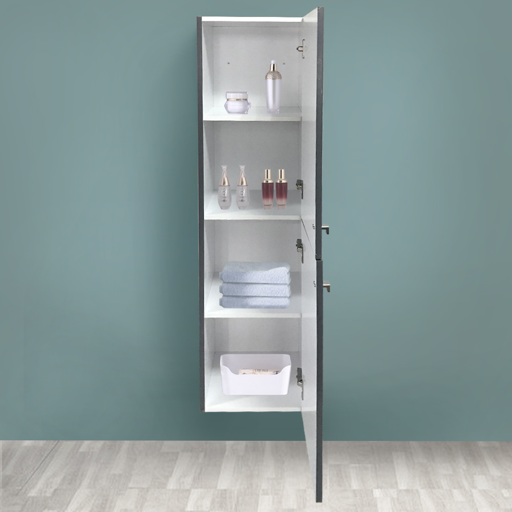 Gloss Grey 1400mm Tall Cupboard Wall Hung Cabinet Bathroom Furniture 2 ...