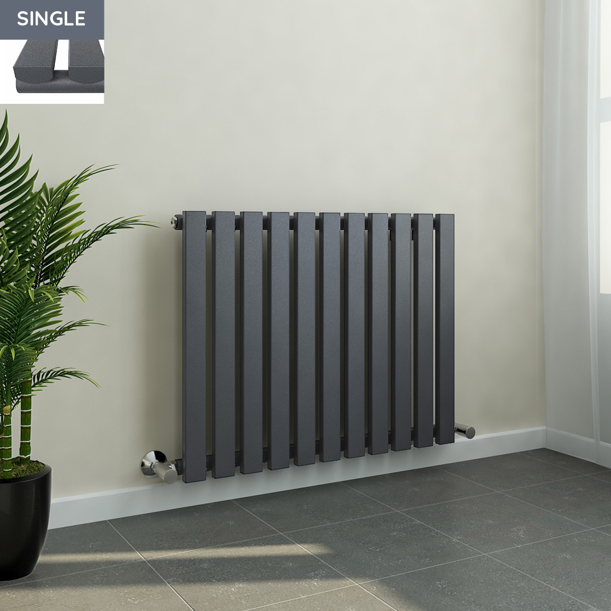 Horizontal Column Designer Radiator Flat Panel Single Grey Anthracite