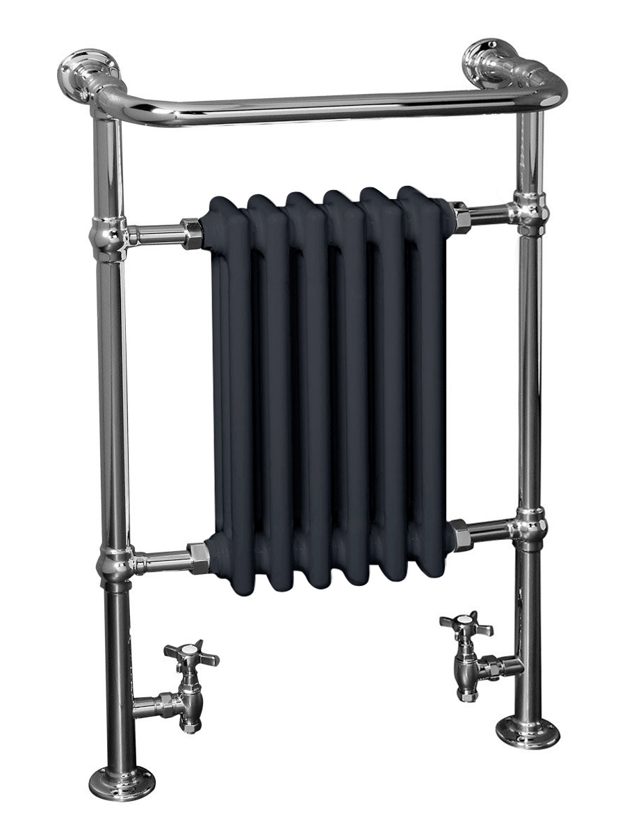 Traditional Victorian Heated Towel Rail 952 x 568mm Chrome & Grey Towel