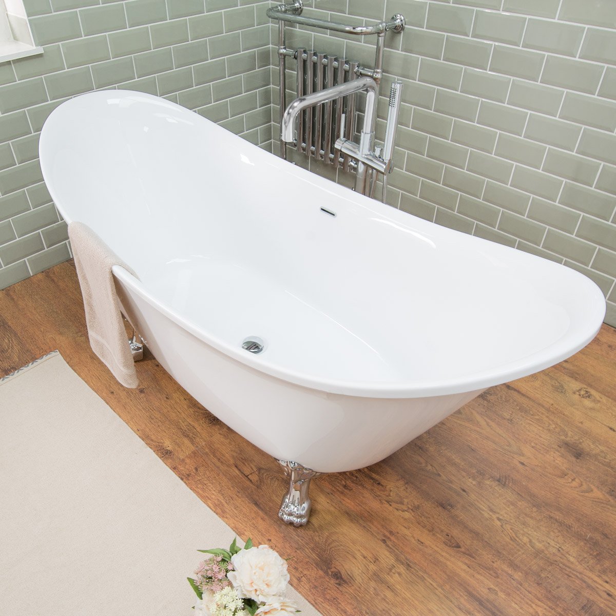 Modern Designer Gloss White large Freestanding Baths roll top Bath tub