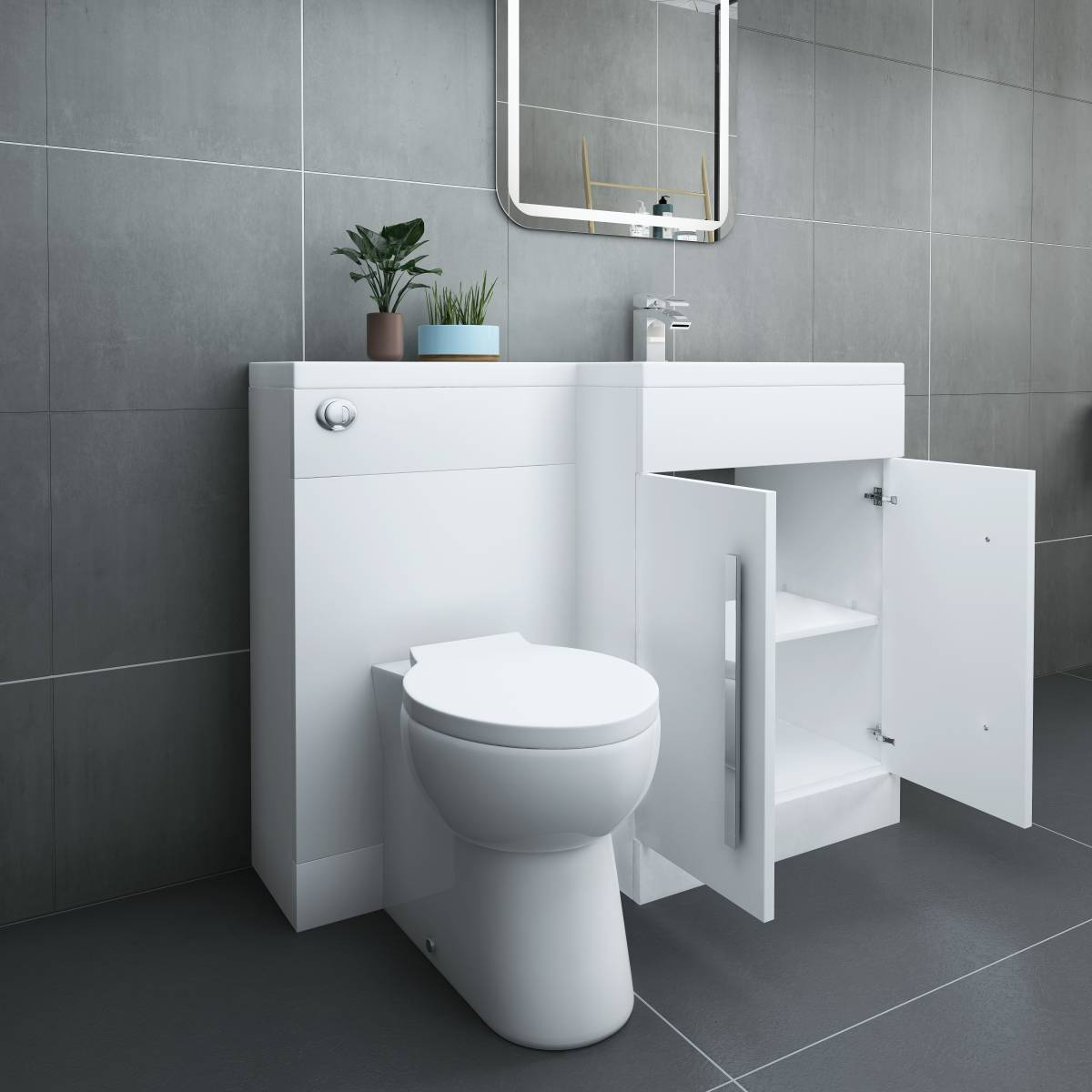 Bathroom LH & RH Combination Toilet, Vanity Unit & Basin White, Oak