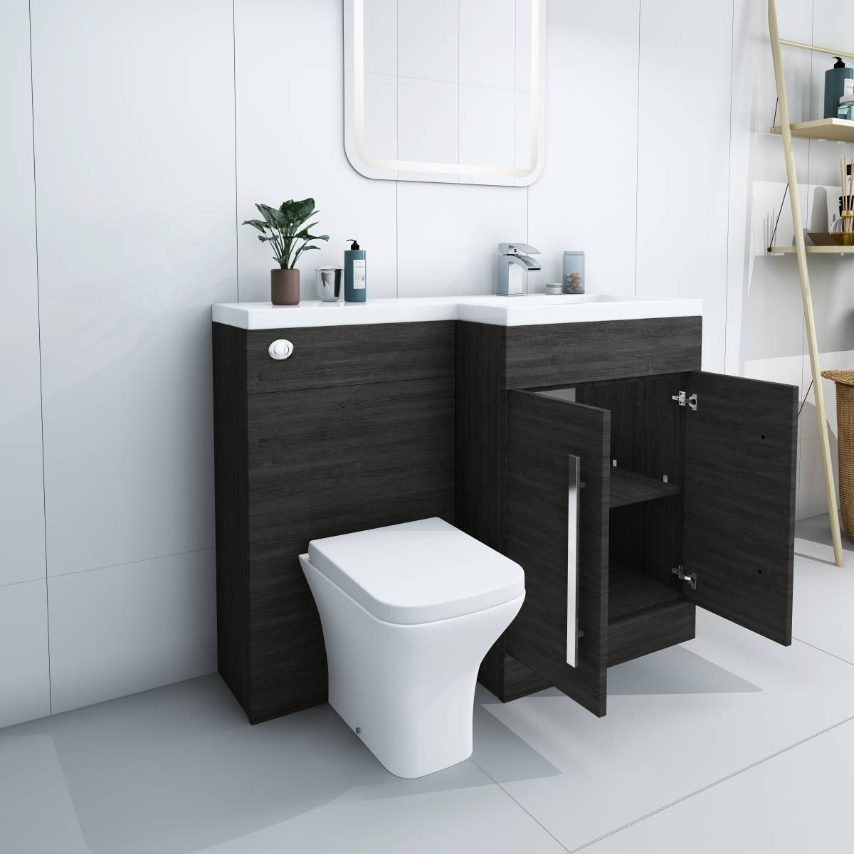 Bathroom LH & RH Combination Toilet, Vanity Unit & Basin White, Oak ...