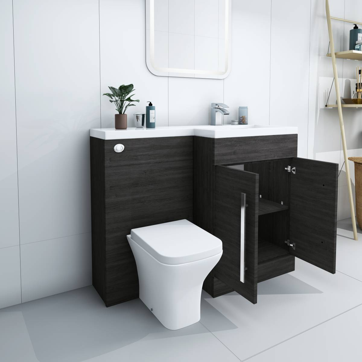 Bathroom LH & RH Combination Toilet, Vanity Unit & Basin White, Oak