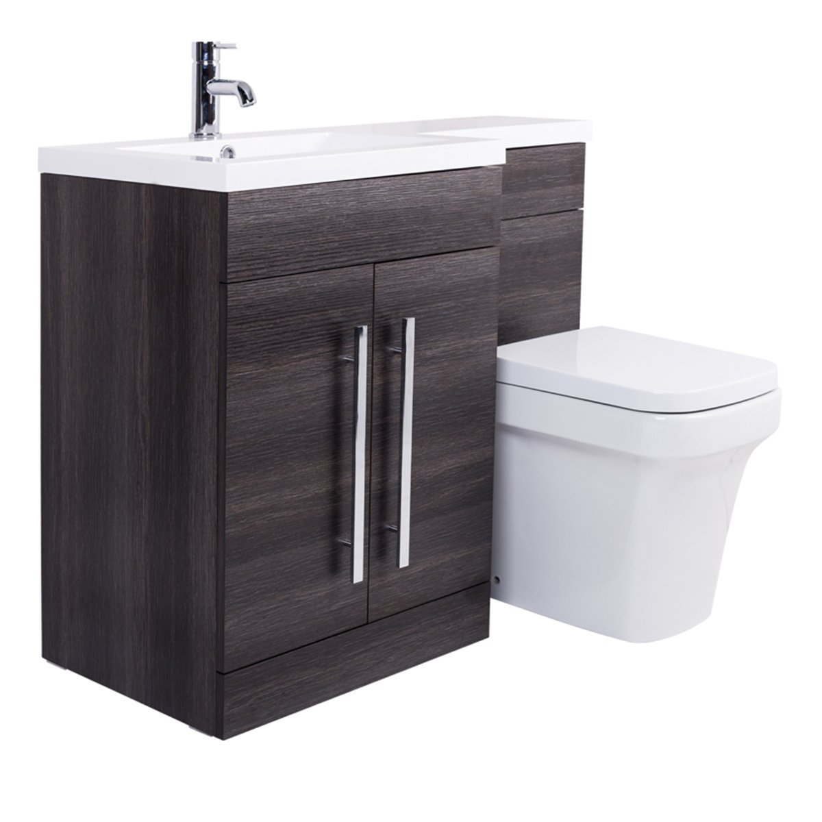 Bathroom LH & RH Combination Toilet, Vanity Unit & Basin White, Oak