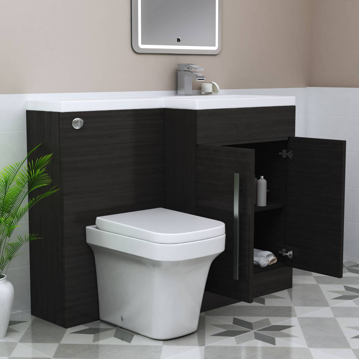 Bathroom Vanity Unit Designer Furniture Suite Back to Wall WC Toilet
