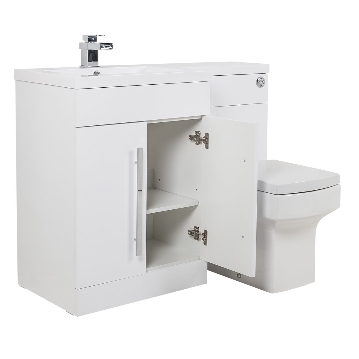 Bathroom LH & RH Combination Toilet, Vanity Unit & Basin White, Oak