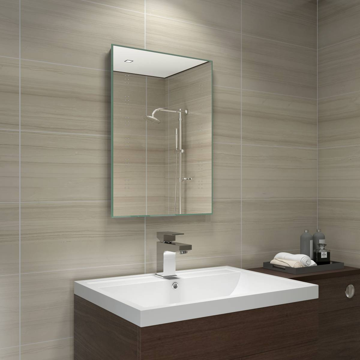 Battery Powered Illuminated LED Modern Bathroom Mirrors with Aluminium